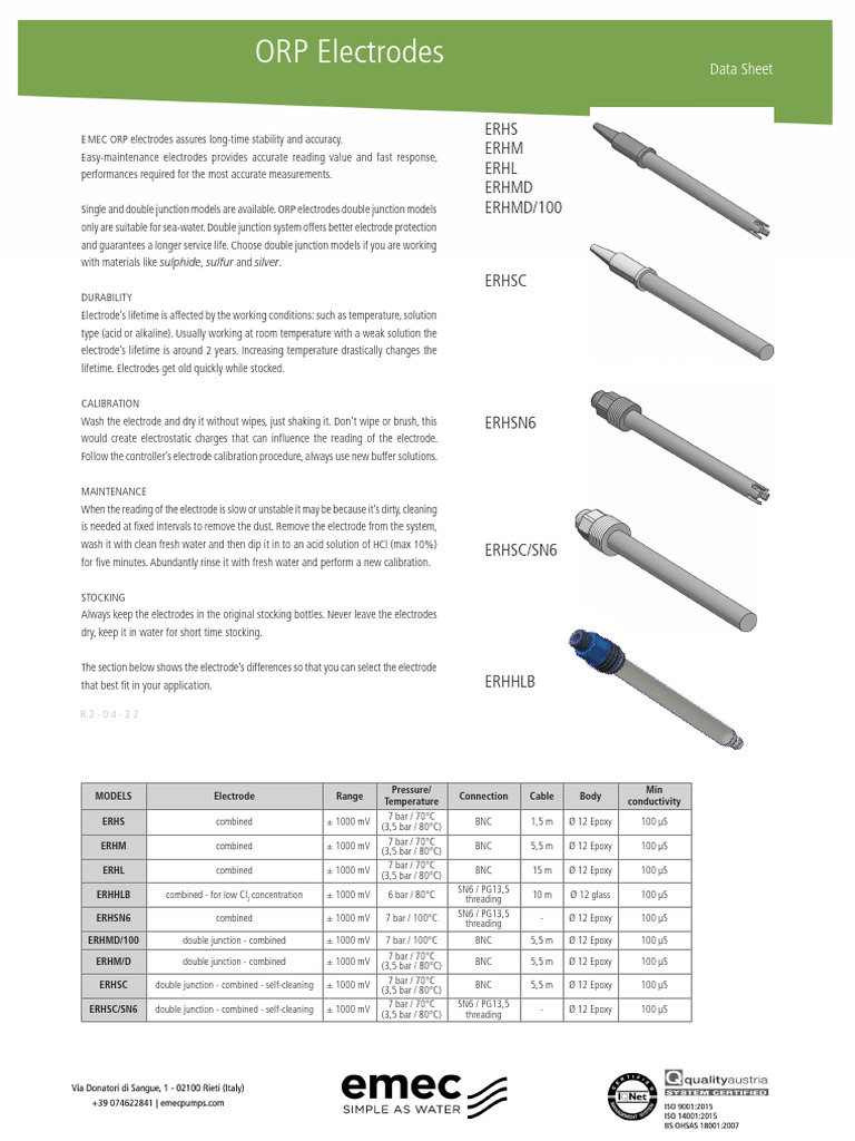 EMEC ORP Electrodes: Stability & Maintenance | PDF | Calibration ...