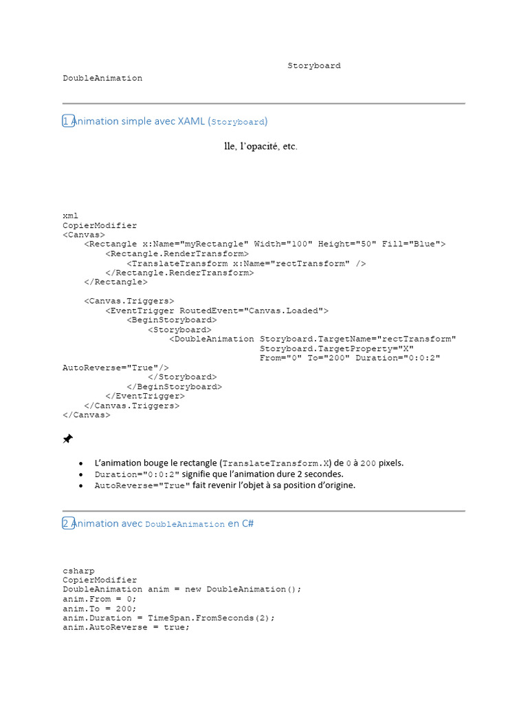 Animations WPF : Guide pratique XAML et C# | PDF | Interface graphique ...