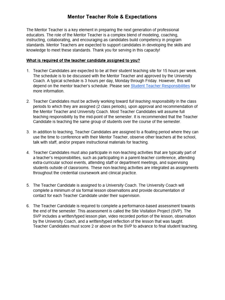 Mentor Teacher Role & Responsibilities Guide | PDF | Teachers | Mentorship