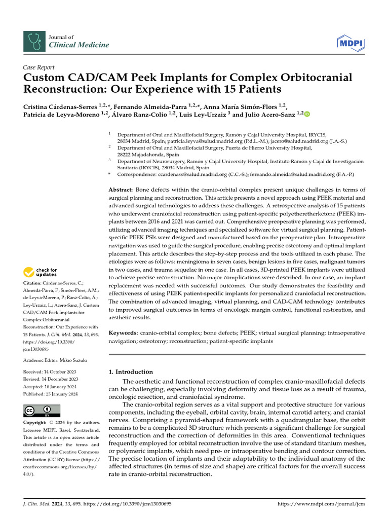 Peek, Custom CADCAM Peek Implants For Complex Orbitocranial | PDF ...