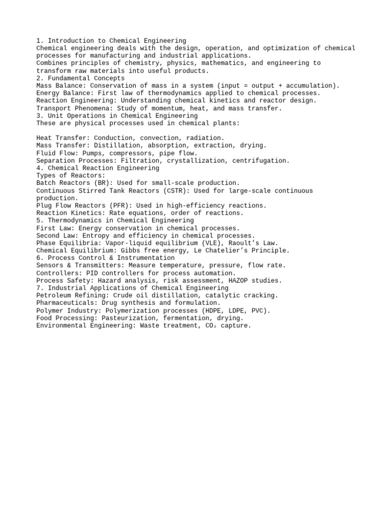 Overview Of Chemical Engineering Principles Pdf