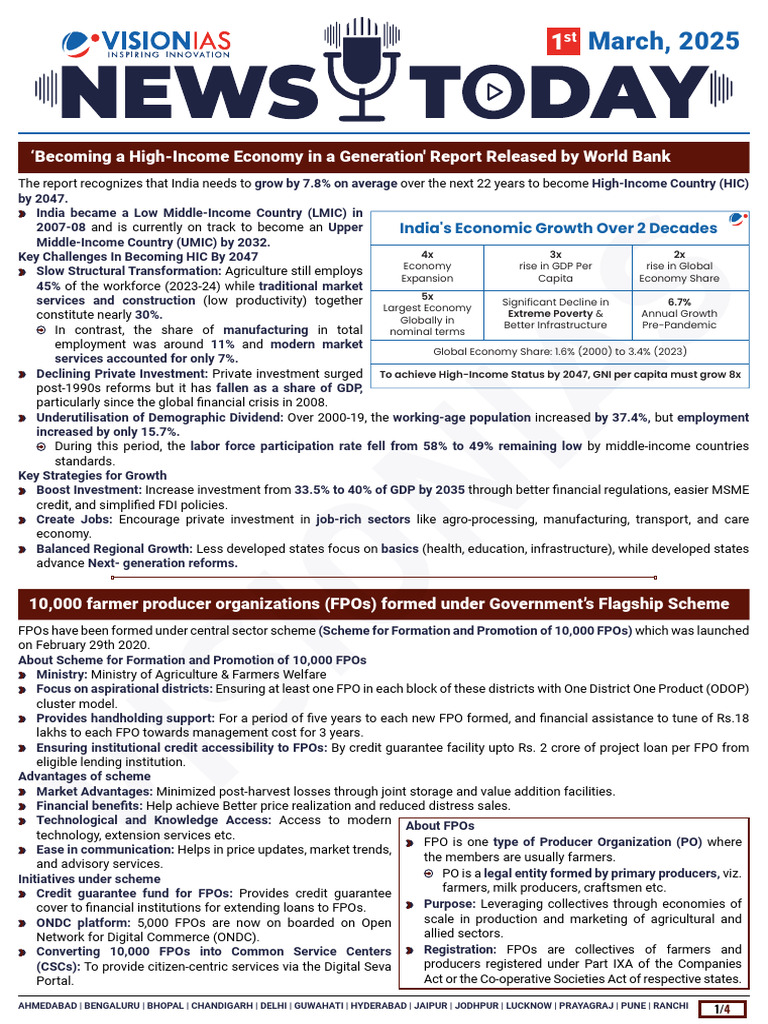 VisionIAS Daily Current Affairs 1 March 2025 | PDF | Sun | Solar Flare