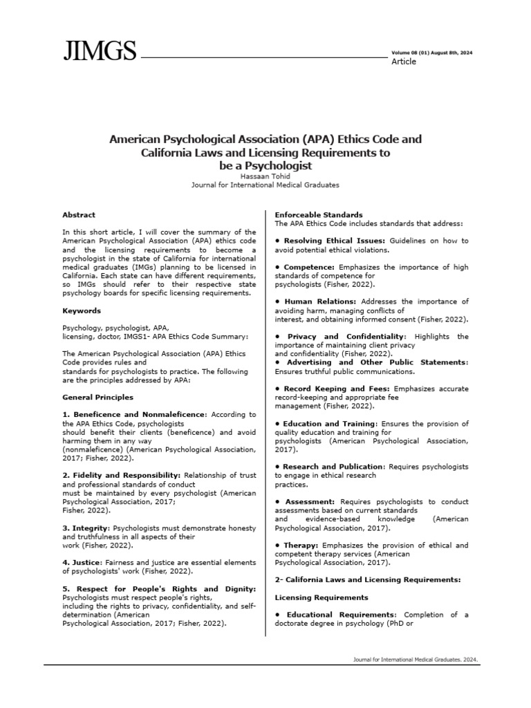 American+Psychological+Association+(APA)+Ethics+Code+and+California ...