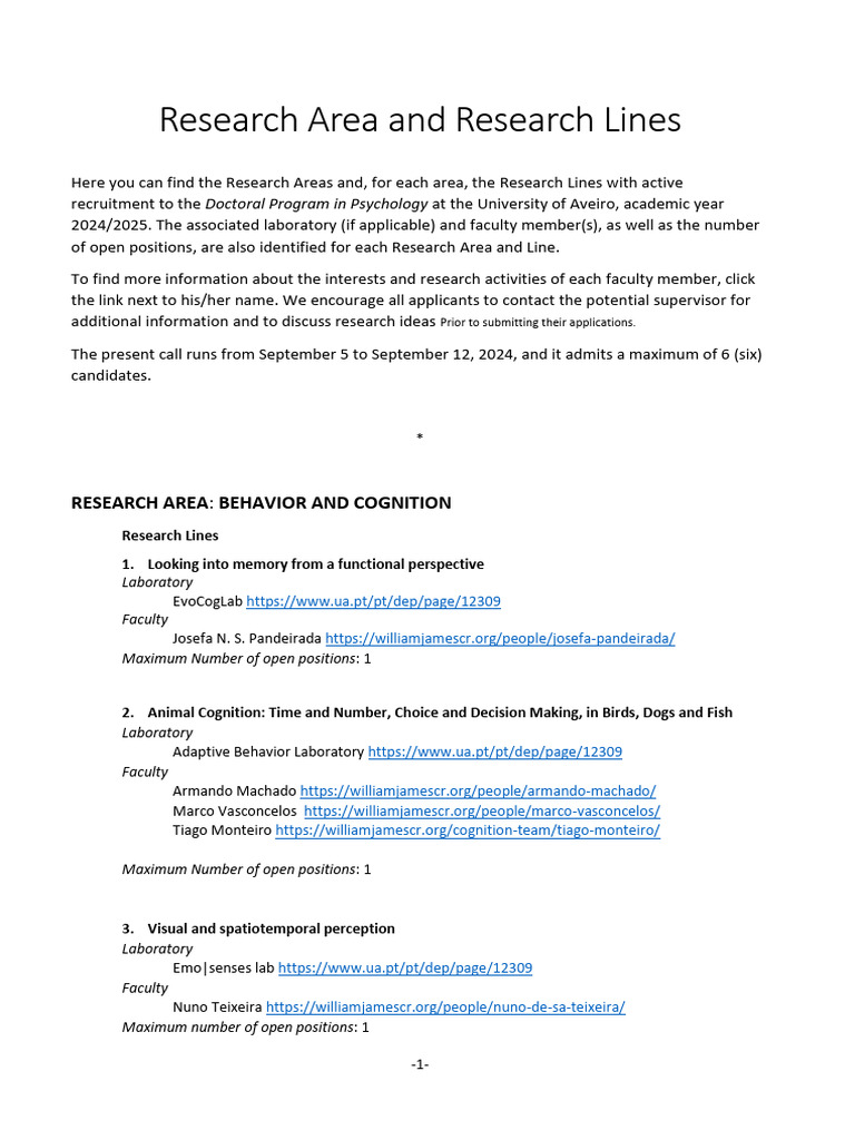 2024 - PDP - Research Areas Lines Sept - PH3 | PDF | Psychology ...