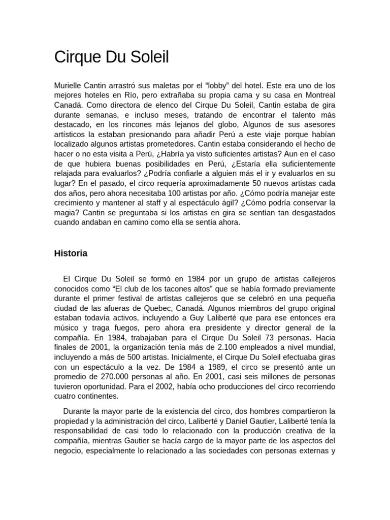 Cirque Du Soleil | PDF | Liderazgo | Software