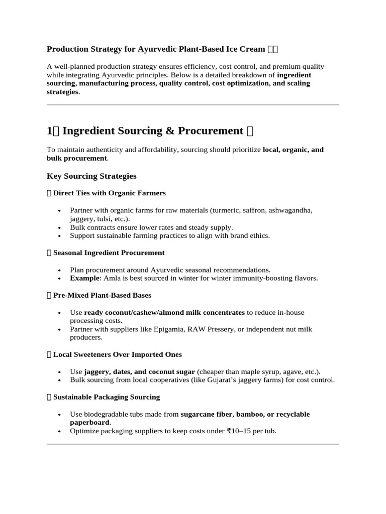 Ayurvedic Ice Cream Production Strategy | PDF | Logistics | Brand