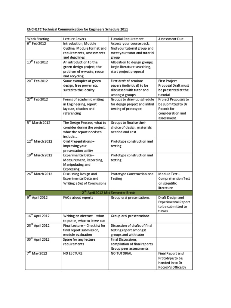 Schedule For Semester 1 | PDF