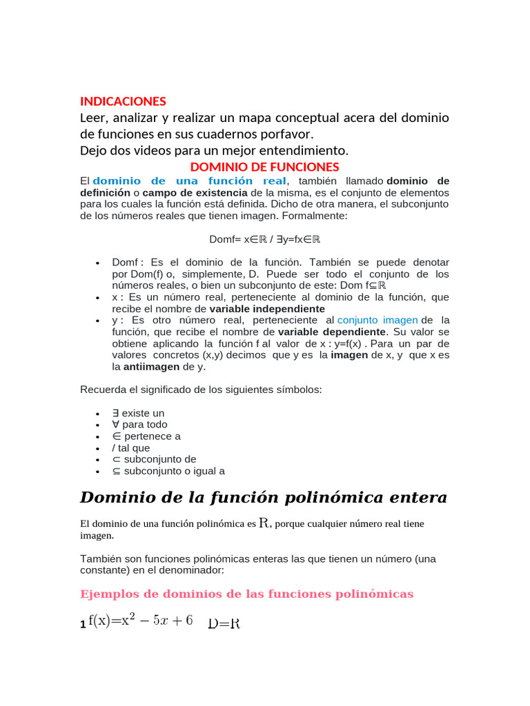 Dominio de Funciones | PDF | Función (Matemáticas) | Funciones y mapeos