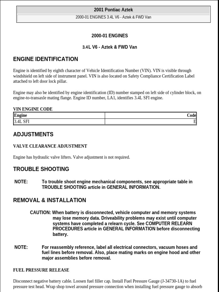 Desensamble Del Motor Pontiac Aztec 2000-2001 | PDF | Piston | Bearing ...