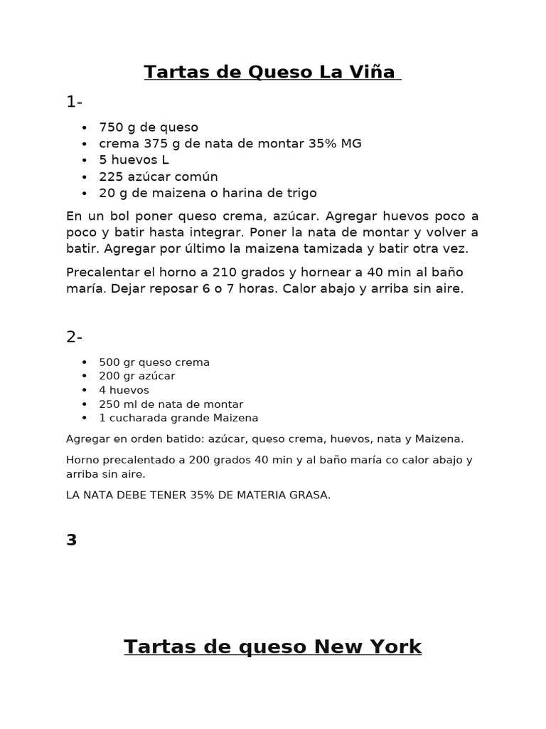Recetas de Tartas de Queso Variadas | PDF | Tarta de queso | Crema
