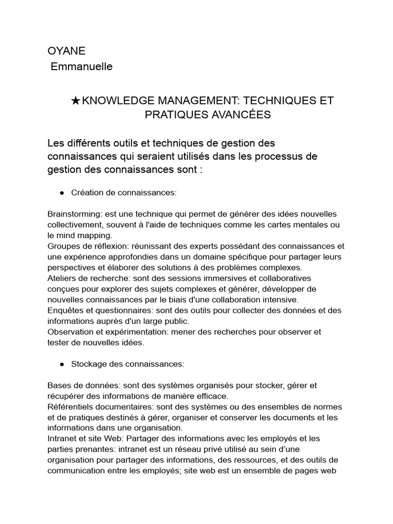 Techniques avancées de gestion des connaissances | PDF | Gestion des ...