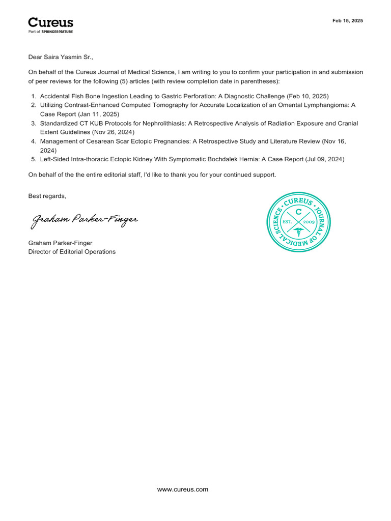 Cureus Journal Peer Review Confirmation | PDF
