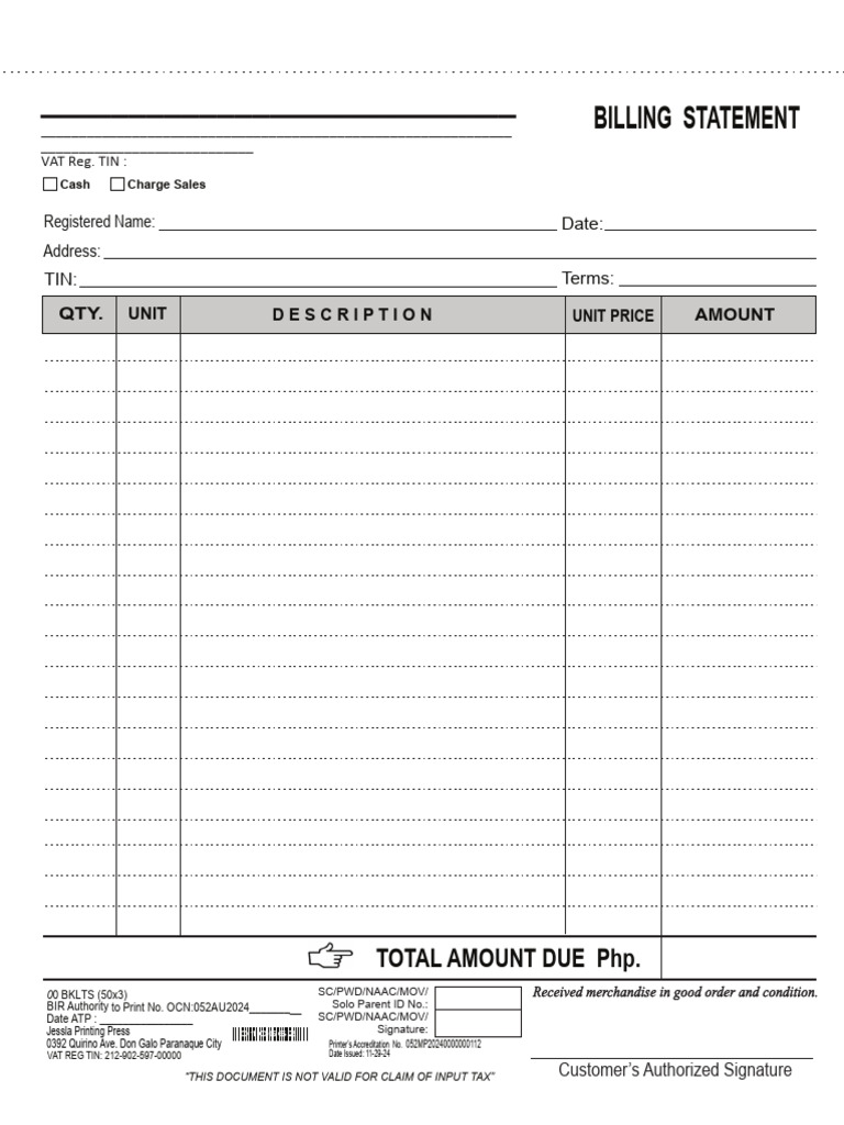 Billing Statement 8.5x11 | PDF