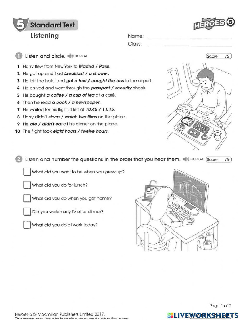 Heroes 5 - Unit 5 - Listening Test - 2 Pages in Total | PDF