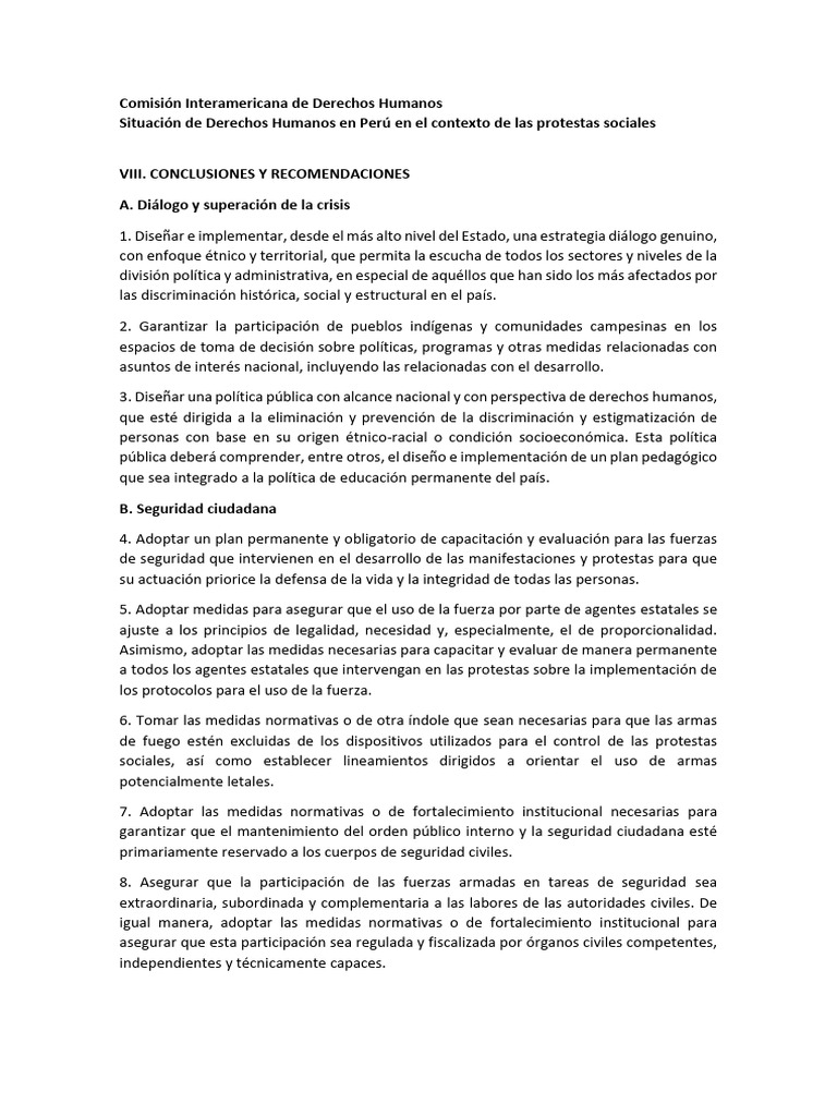 Recomendaciones Comisión Interamericana de Derechos Humanos | PDF ...