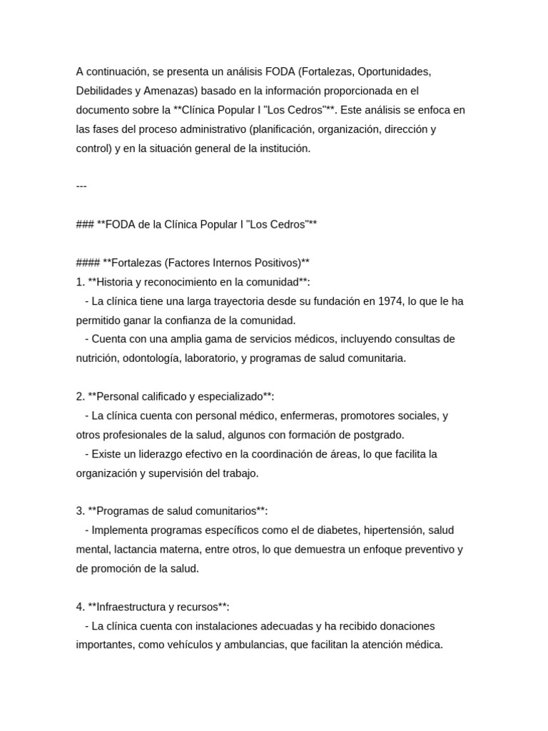 Analisis FODA | PDF | Cuidado de la salud | Análisis FODA