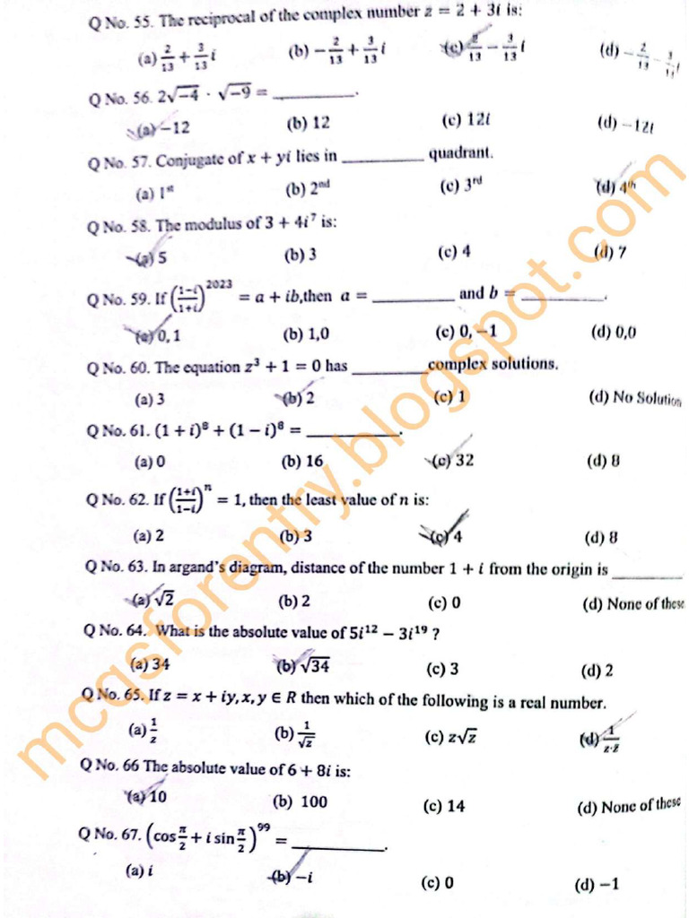 Complexnumbersmcqsp 5 | PDF