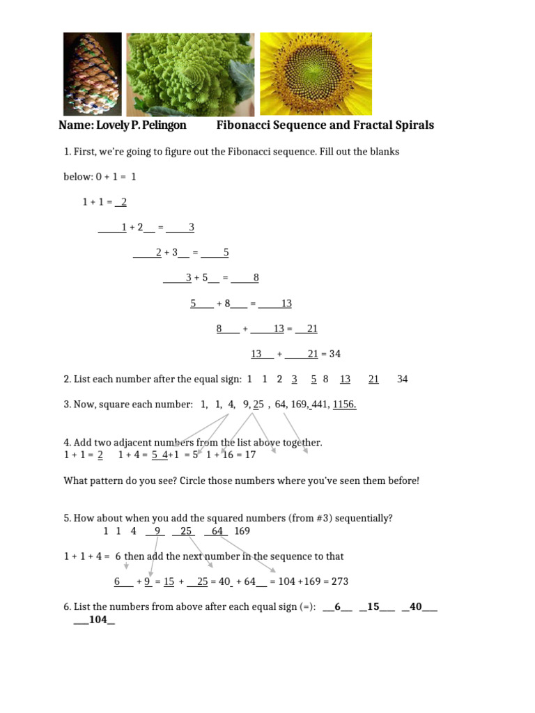 Fibonacci-Worksheet Final Lovely P. Pelingon | PDF | Mathematics