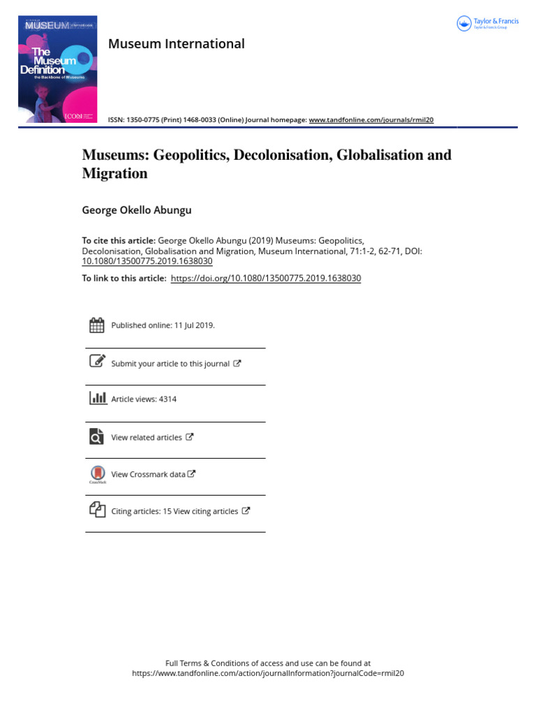 Museums and Global Societal Dynamics | PDF | Colonialism | Atlantic ...