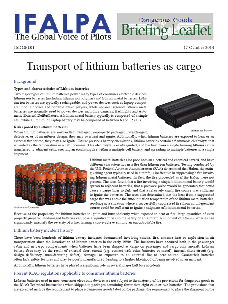 15dgbl01 Transport of Lithium Batteries As Cargo | PDF | Lithium Ion ...