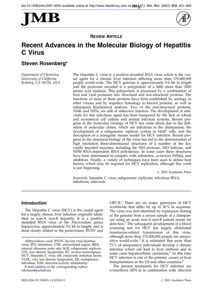 Rosenberg2001 Recent Advances in The Molecular Biology of Hepatitis ...