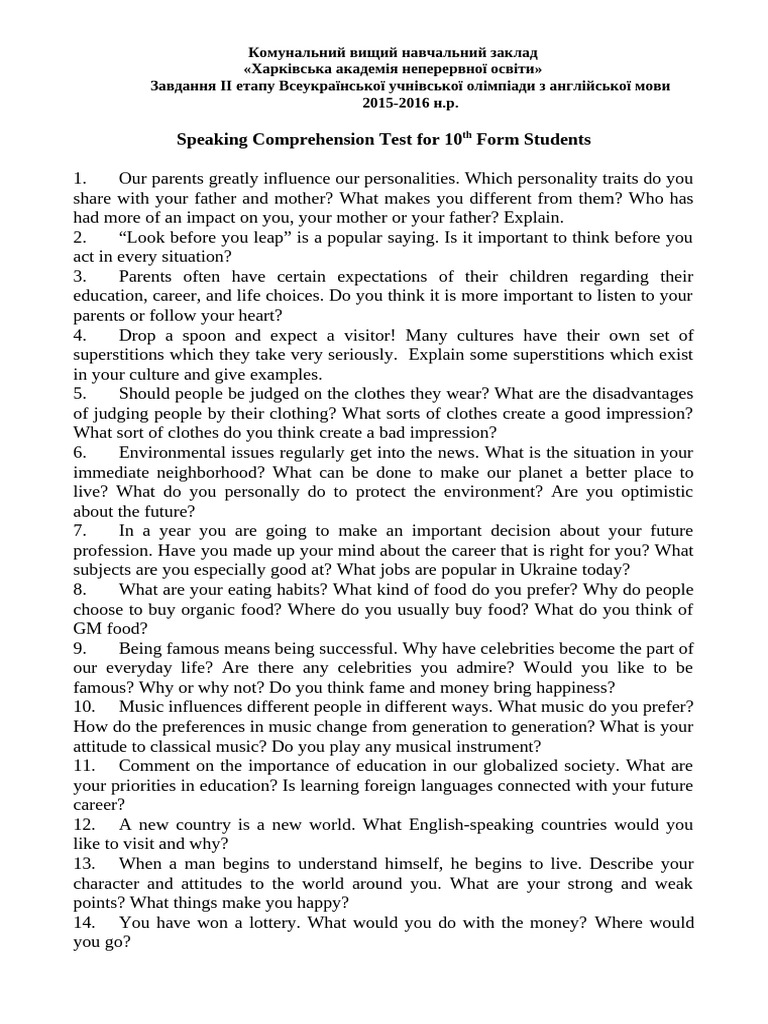 Speaking 10 | PDF | Sports | Psychology