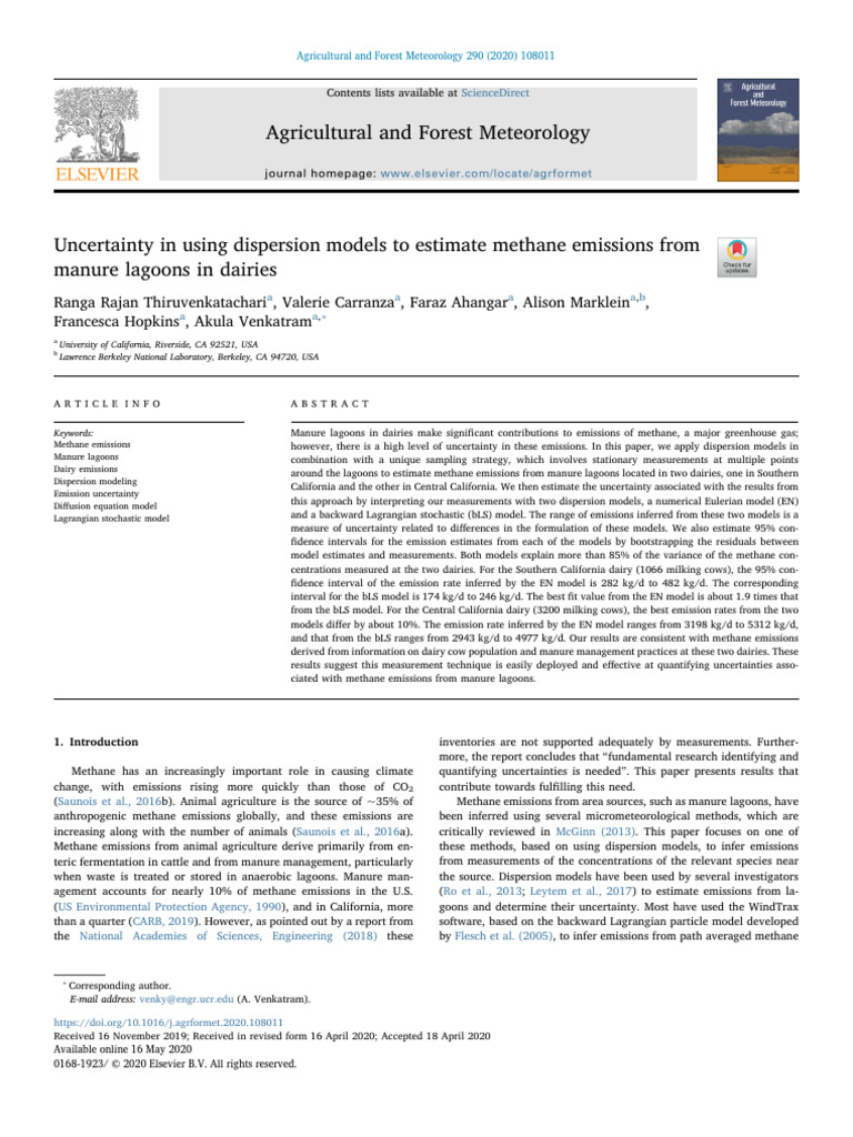 Methane Emission Uncertainty in Dairies | PDF | Greenhouse Gas | Methane