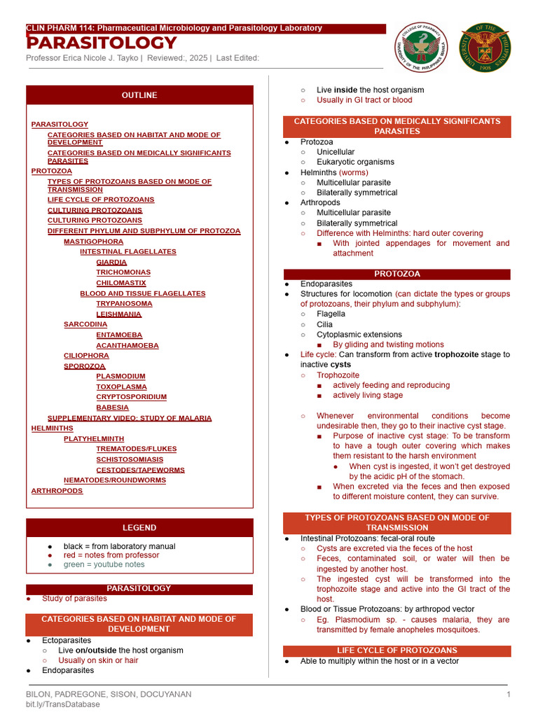 Parasitology Laboratory Overview | PDF | Protozoa | Parasitism
