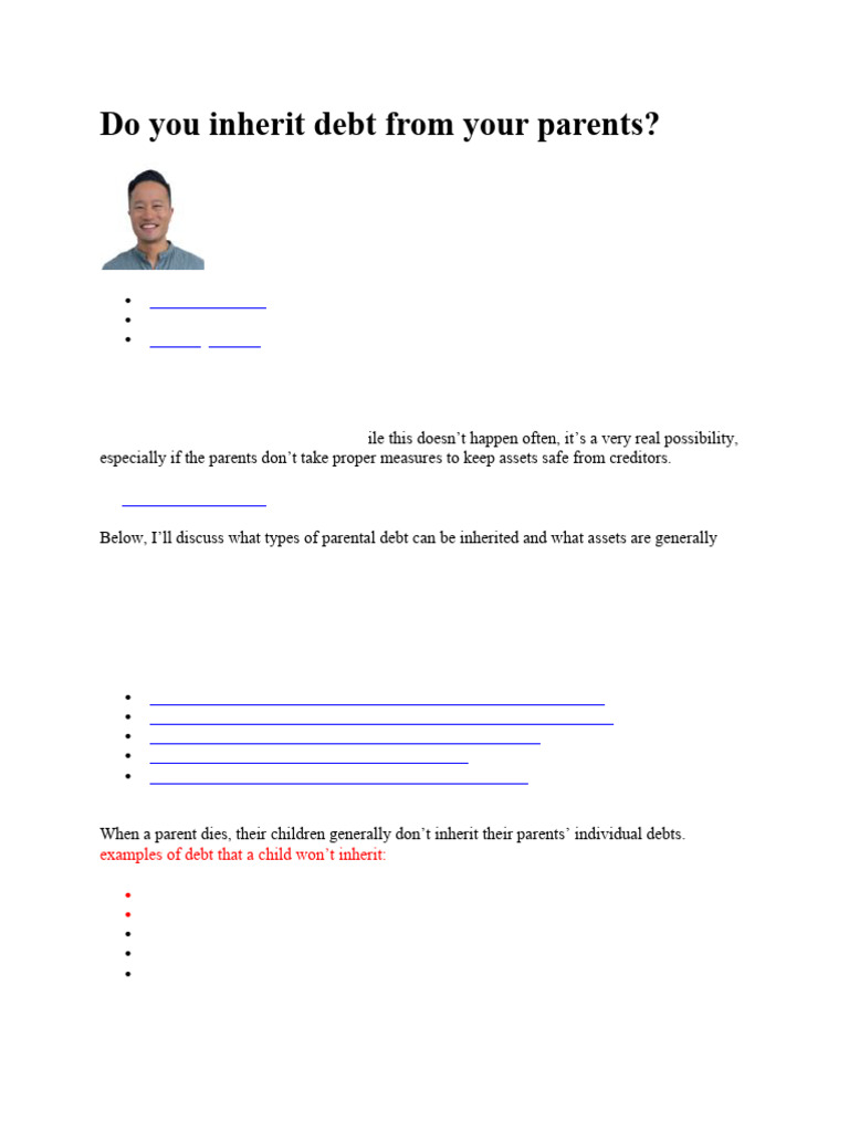 Do you inherit debt from your parents pdf debt loans