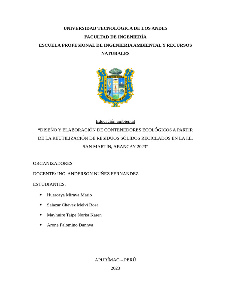 Primer Avance Del Proyecto de Contenedores Ecologiocs | PDF | Reciclaje ...