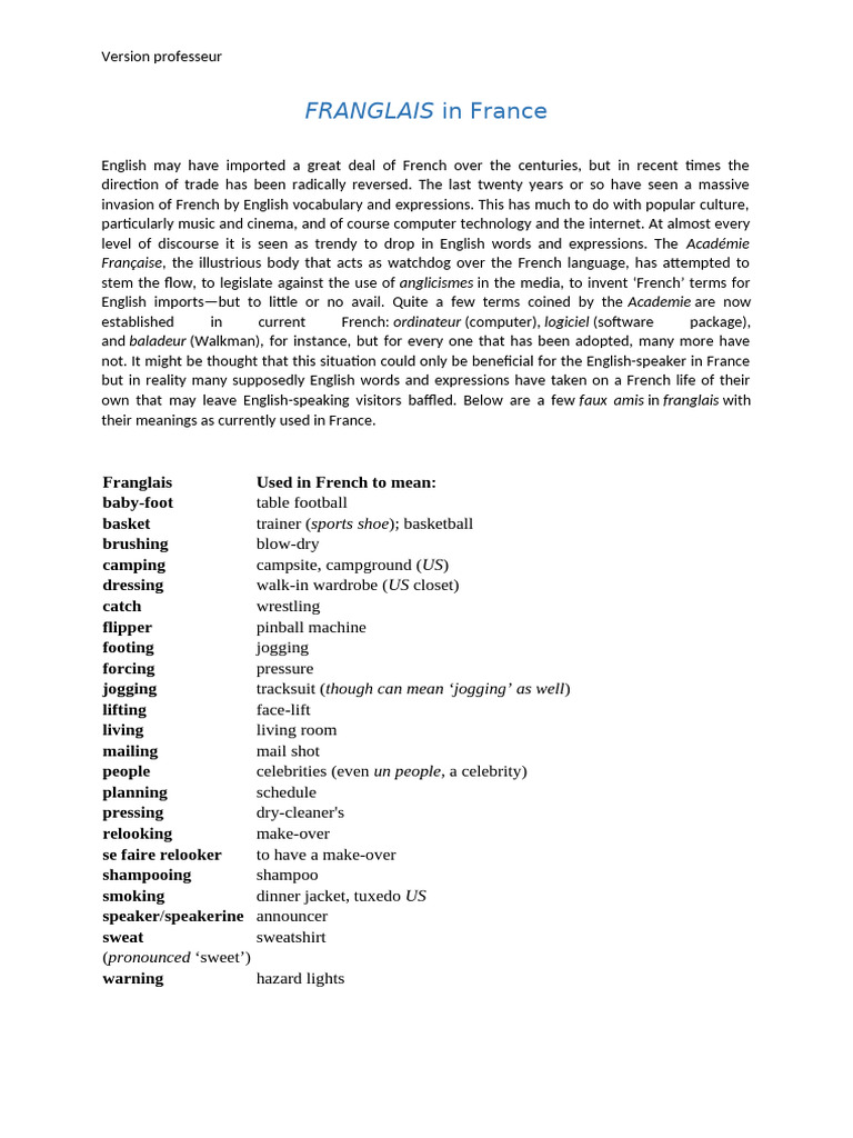 Franglais: English Influence on French | PDF