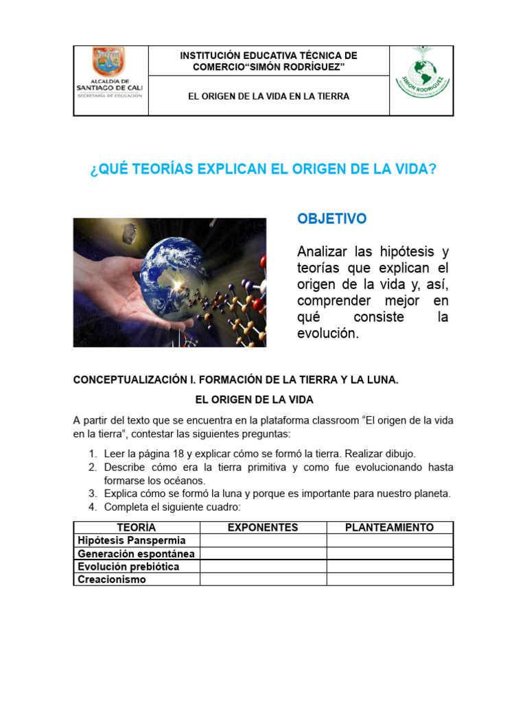 Origen de La Vida en La Tierra. Conceptualizaci-N 2024 | PDF