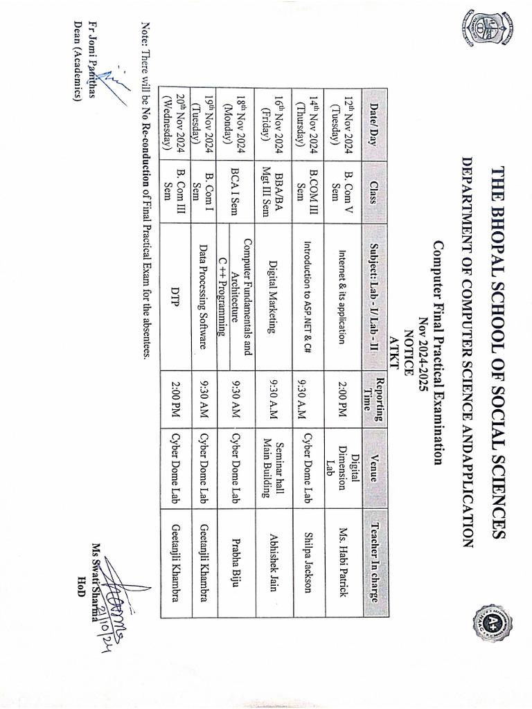 ATKT Practical Time Table 2024 | PDF