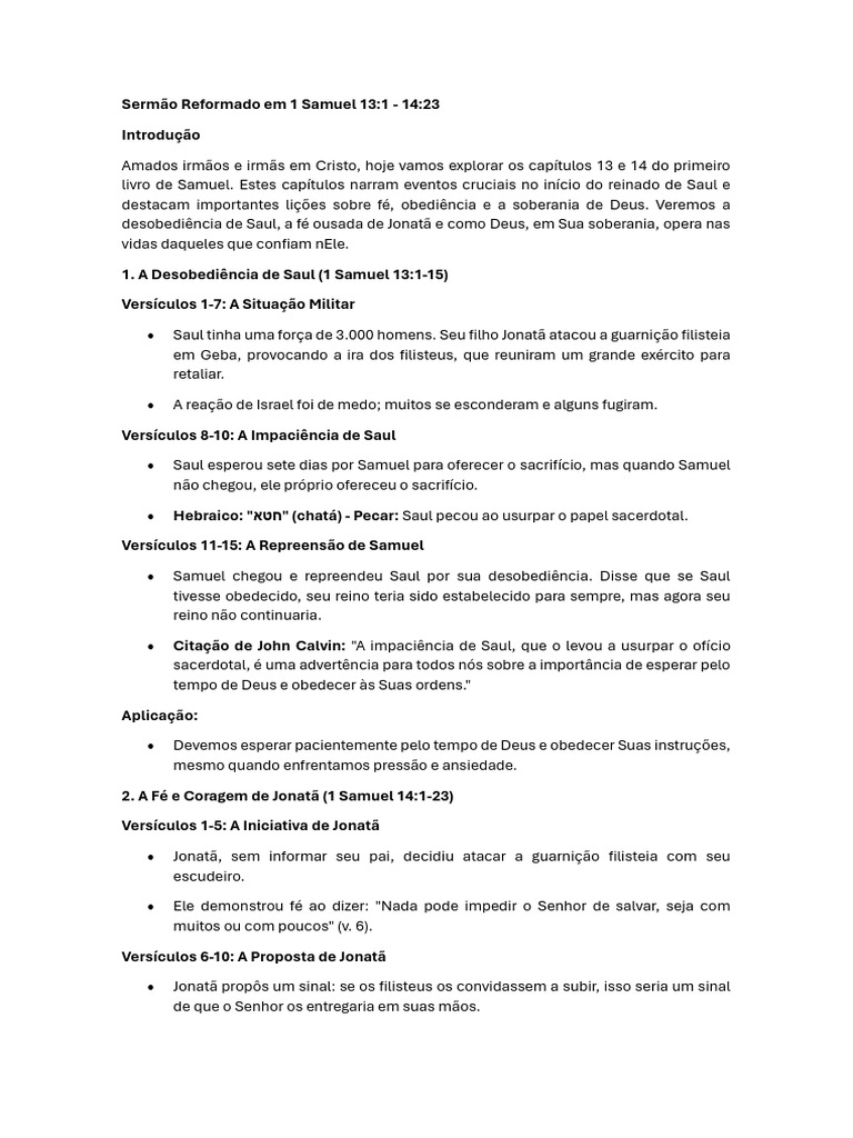 Obediência e Fé em 1 Samuel 13-14 | PDF | Samuel | Daniel (personagem ...