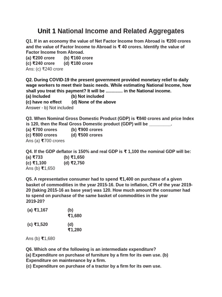 National Income and Economic Concepts | PDF | Gross Domestic Product ...