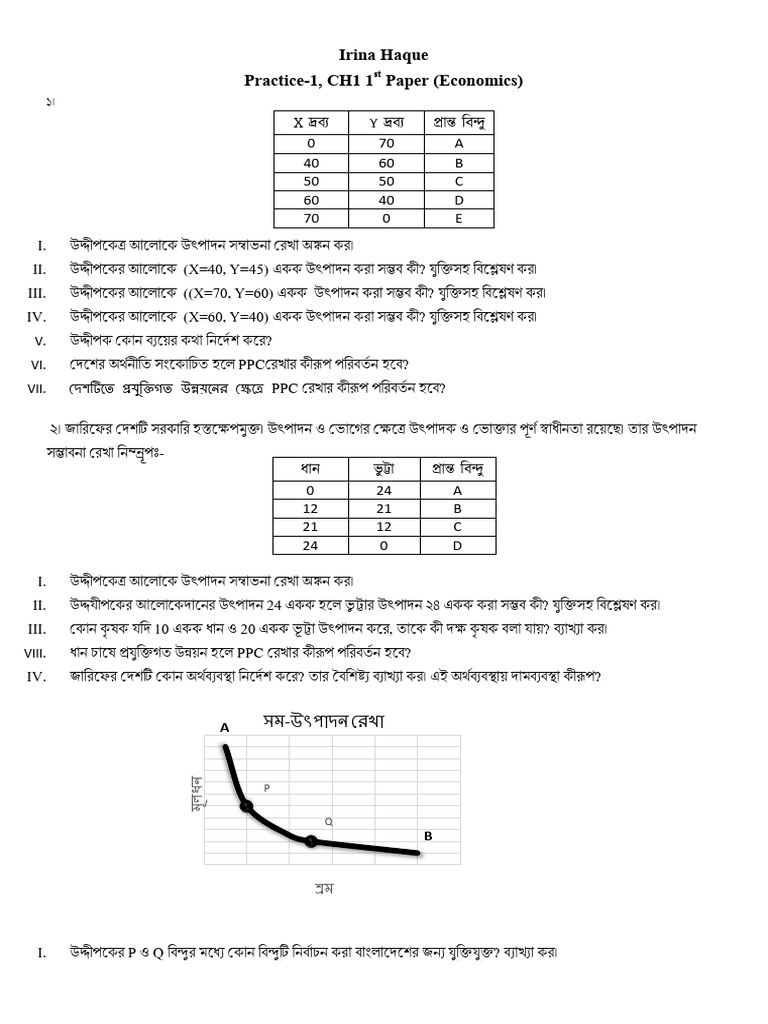 Practice-1 CH1 1st Paper (Economics) | PDF