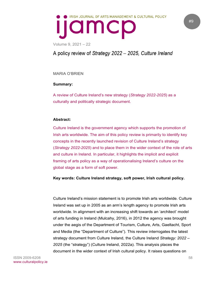 Culture Ireland Strategy Review 2022-2025 | PDF | Policy | Soft Power