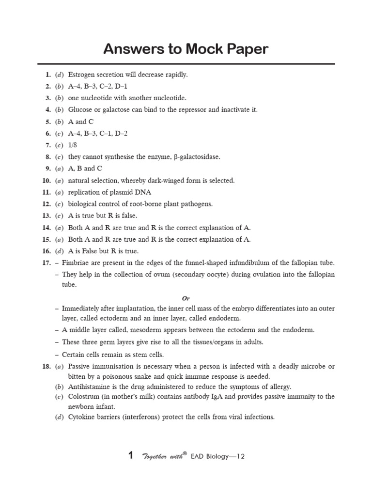 Biology Answers To Mock Paper 2025 | PDF | Ploidy | Dna