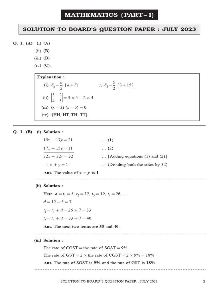 July 2023 Board Math Solutions | PDF | Taxation | Government Finances