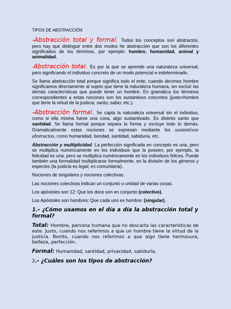 Tipos de Abstracción Formal y Total | PDF | Abstracción | Sustantivo