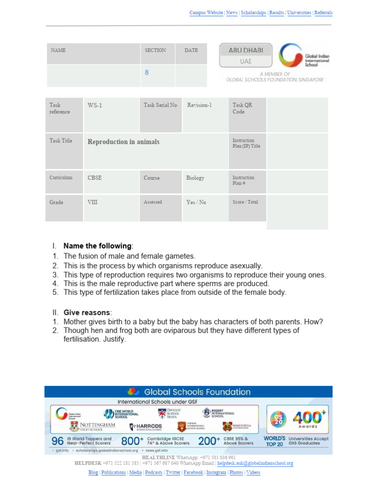 repro worksheet | PDF | Sexual Reproduction | Fertilisation