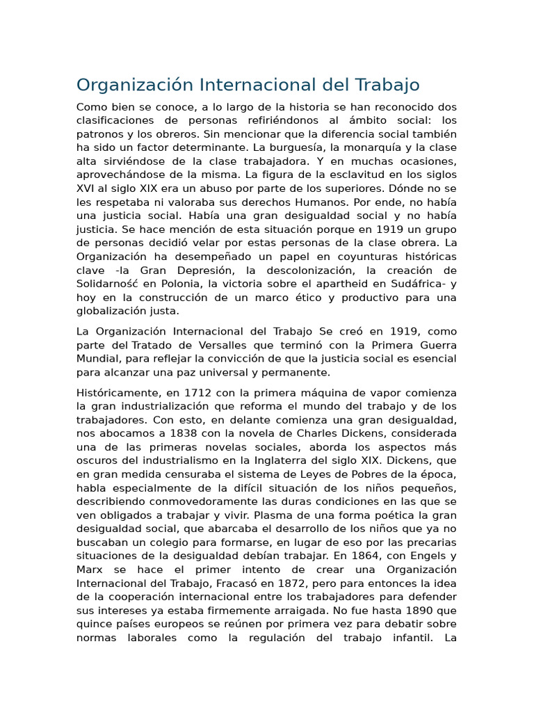 Historia y Funciones de la OIT | PDF | Organización Internacional del ...