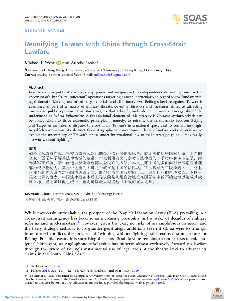 Reunifying Taiwan With China Through Cross Strait Lawfare | PDF ...