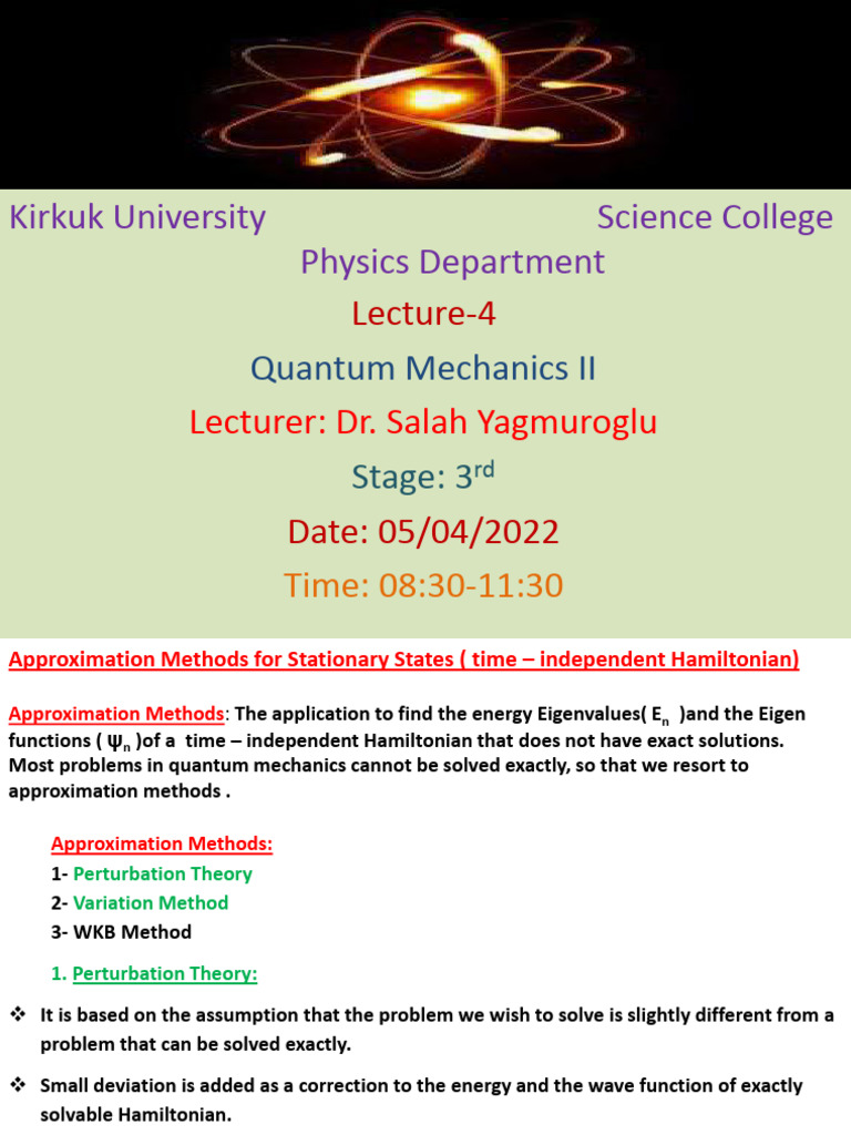 Quantum Mechanics II: Perturbation Methods | PDF | Perturbation Theory ...