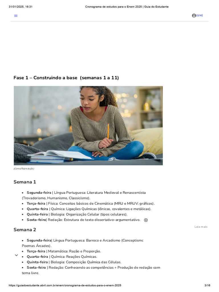 Cronograma de Estudos para o Enem 2025 | PDF | Química | Física
