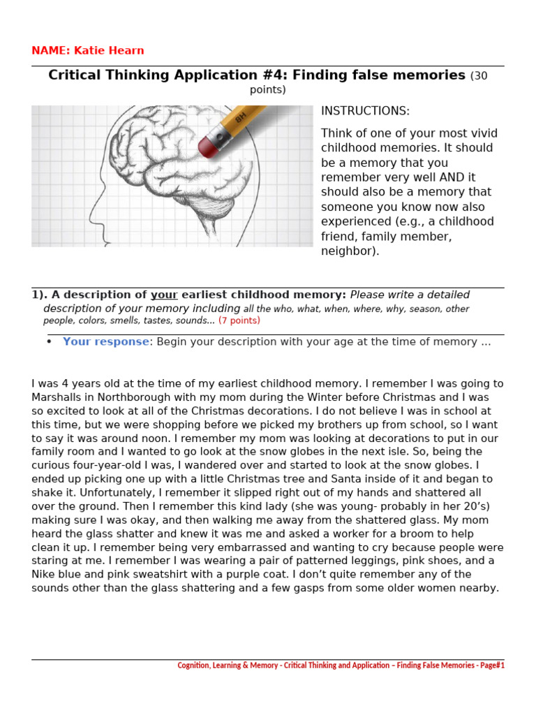 Critical Thinking Application 4 | PDF | Memory | Cognitive Psychology