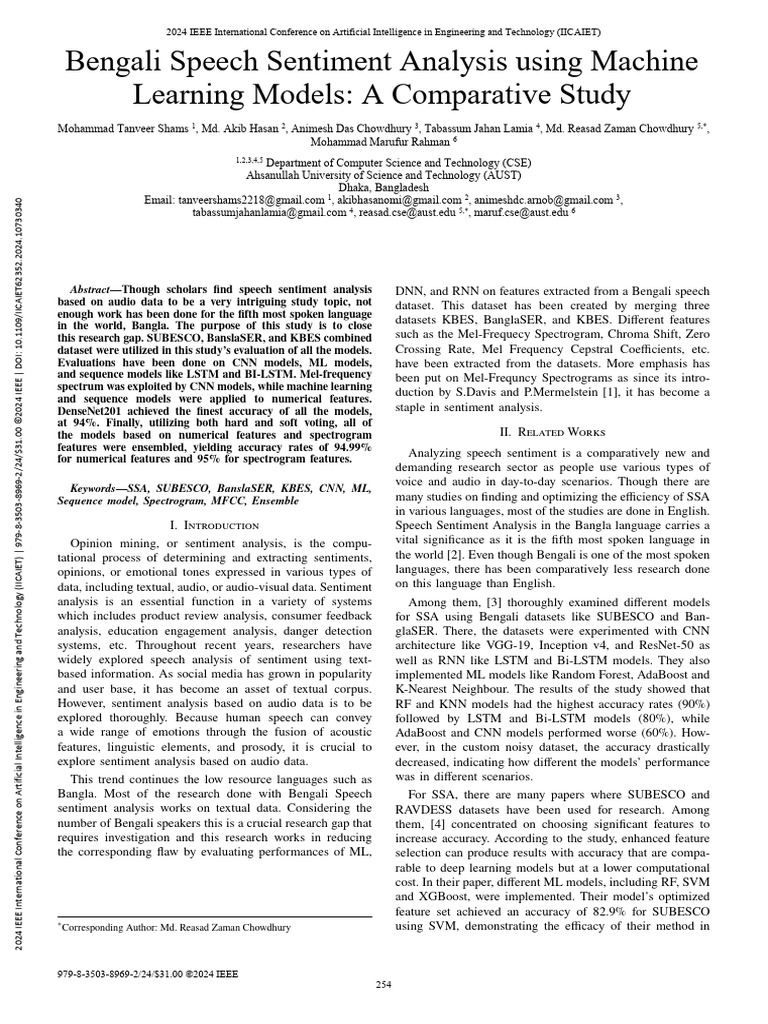 Bangla Speech Sentiment Analysis Study | PDF | Machine Learning | Deep ...