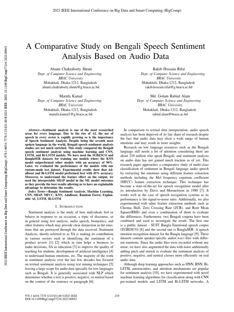 Bengali Speech Sentiment Analysis Study | PDF | Deep Learning | Machine ...