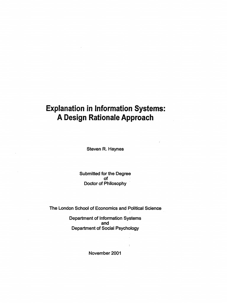 Explanation in Information Systems A Design Rationale Approach | PDF ...