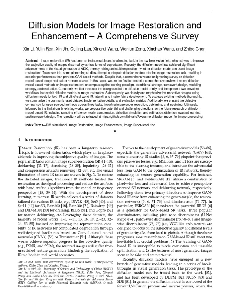 Diffusion Models in Image Restoration Survey | PDF | Stochastic ...